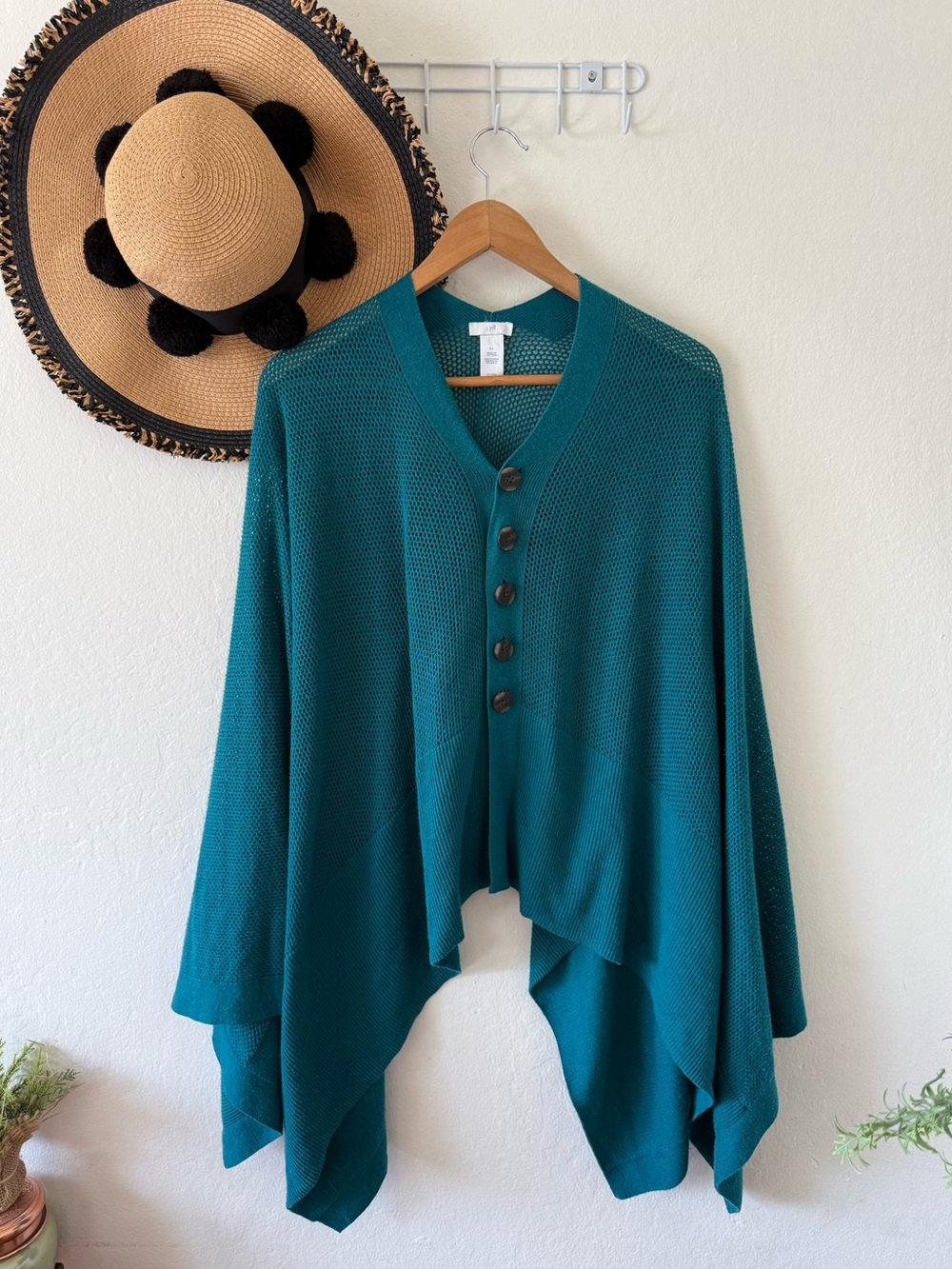 J. Jill Wool Blend Oceanside Two Way Poncho Sweater Size
